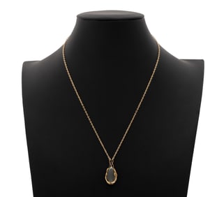 14K Yellow Gold Quartz Drop Pendant Necklace