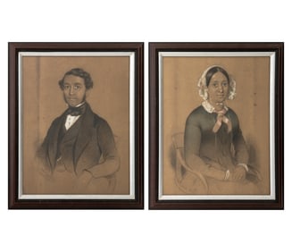 French School Man and Woman Portraits Pastel, Pair