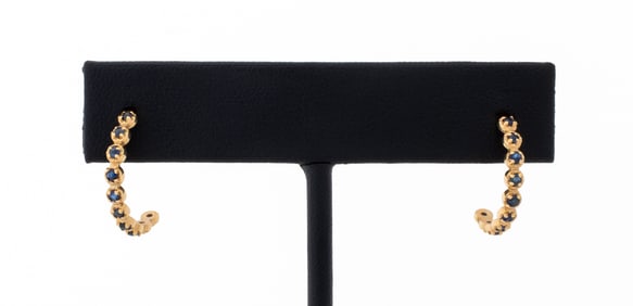 14K Yellow Gold Sapphire Huggie Earrings