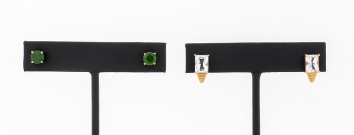 14K Yellow Gold Stud Earrings, 2 Pairs