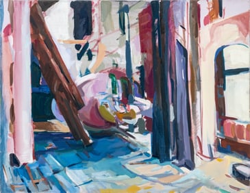 Denise Anton Abstracted Street Scene Oil on Canvas