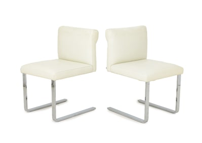 COR White Leather & Chrome Dining Chairs, Pair