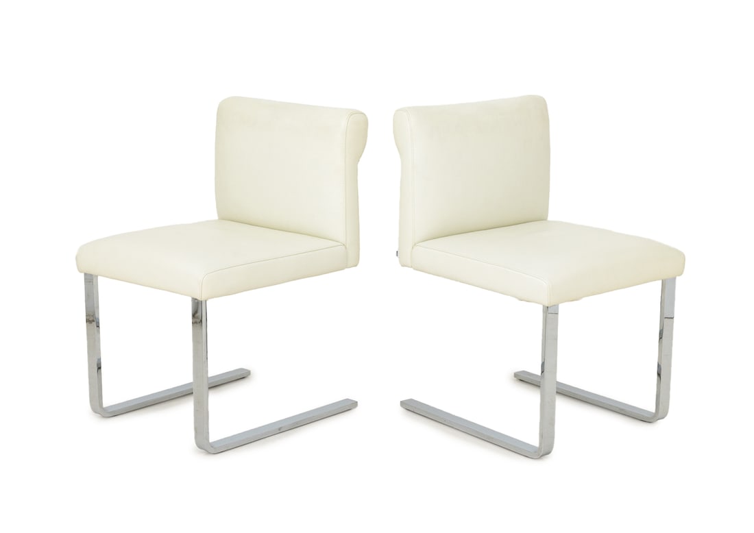 COR White Leather & Chrome Dining Chairs, Pair (1 of 6)
