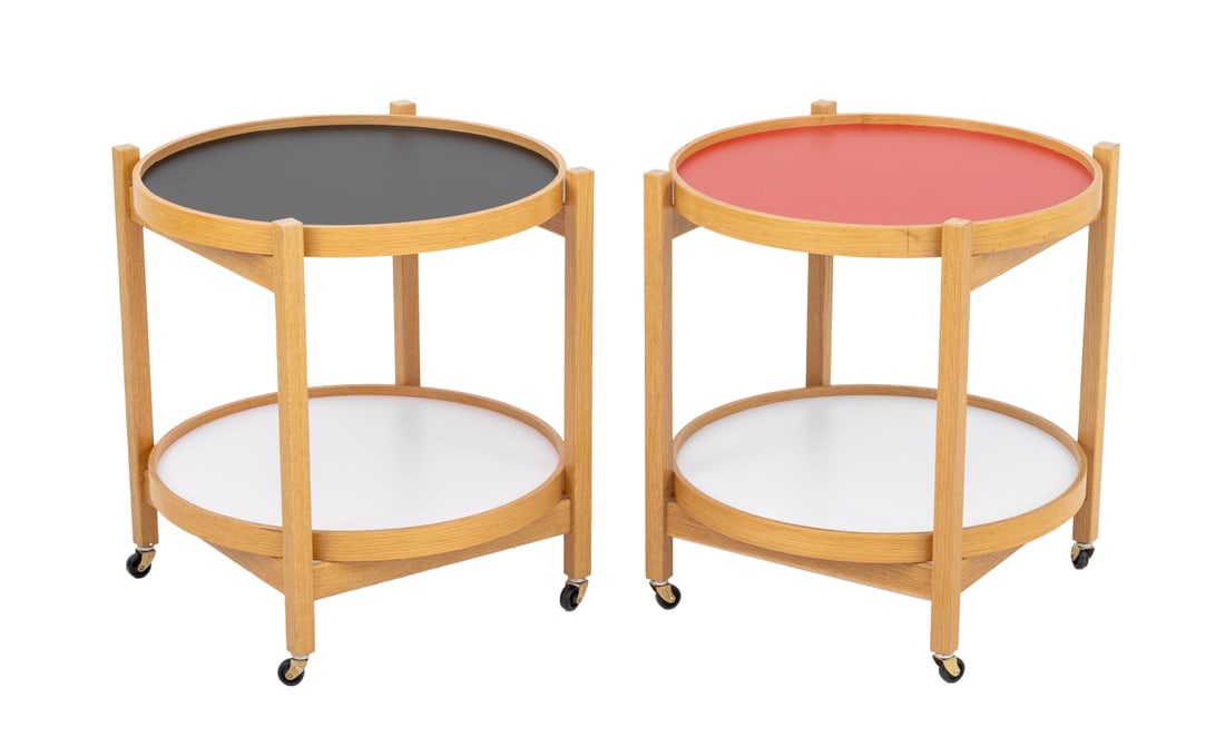 Hans Bolling Style 2-Tier Rolling Side Tables, Pr. (1 of 8)
