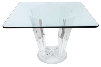 Modern Glass-Topped Lucite Dining Table
