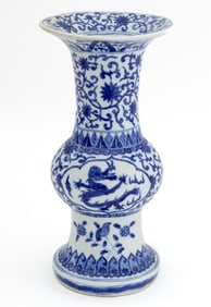 Chinese Blue & White Porcelain Gu Vase