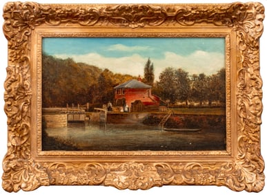 A. Sparks River Scene with Dock Oil on Canvas