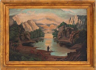 Signed Hudson River School Mountain Landscape Oil