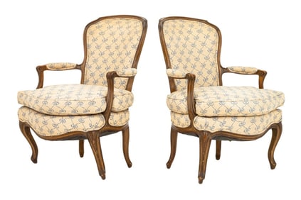 Louis XVI Style Walnut Fauteuils, Pair