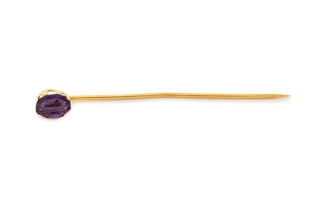 14K Yellow Gold Amethyst Stick Pin