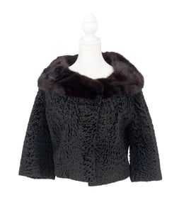 Black Persian Lamb Mink Fur Cropped Jacket