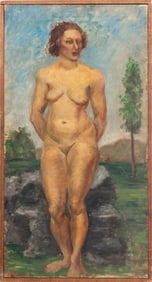 Russell Lee Standing Nude Woman Oil on Canvas