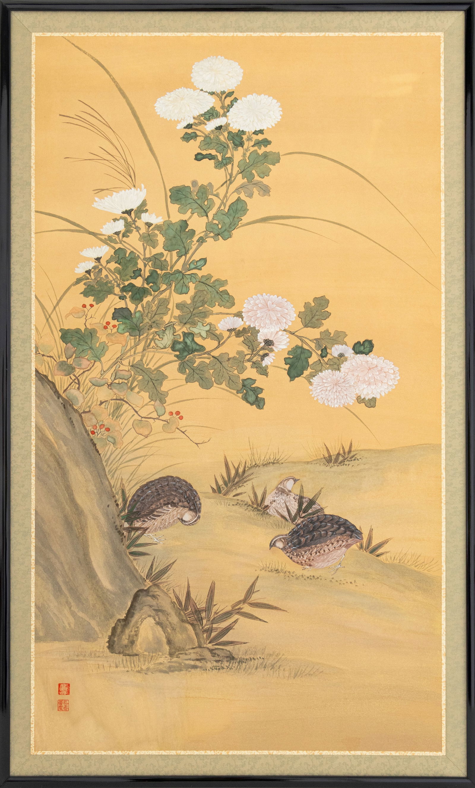 Japanese School Three Grouse in Landscape Gouache (1 of 6)