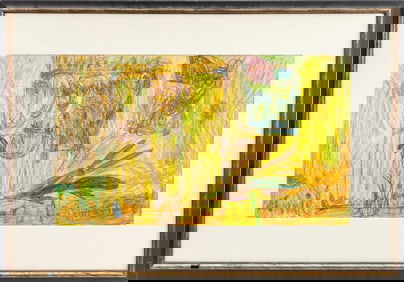 Emile Gauguin Figural Abstraction Crayon on Paper