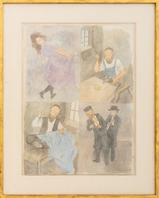 Raphael Soyer Judaica Narrative Mixed Media