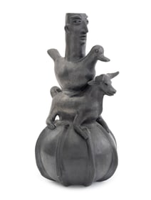 Mexican Blackware Art Pottery Animalier Vase