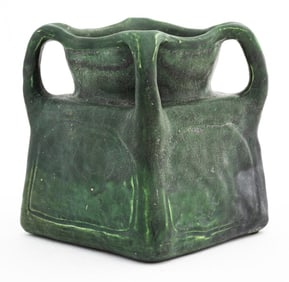 Arts and Crafts Matte Green Square Pottery Vase