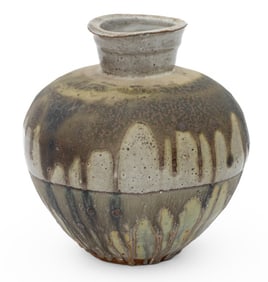Signed Studio Art Pottery Drip Glaze Vase