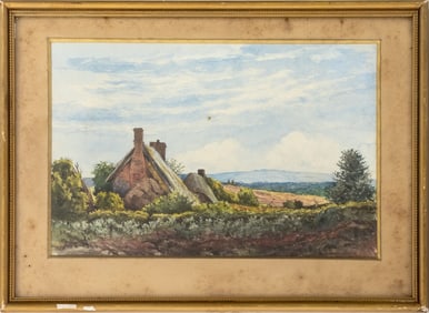 British School Rural Landscape Watercolor, 19th C.