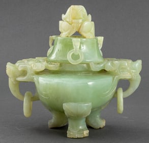 Chinese Carved Greenstone Tripod Censer