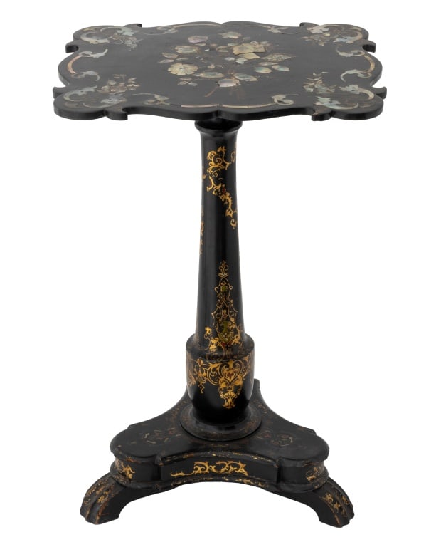 Victorian Mother-of-Pearl Black Lacquered Table (1 of 8)