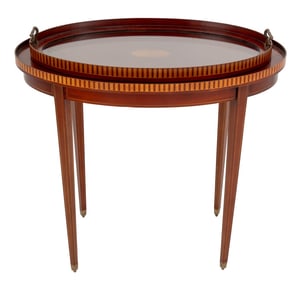 Sheraton Style Parquetry Mahogany Oval Tray Table
