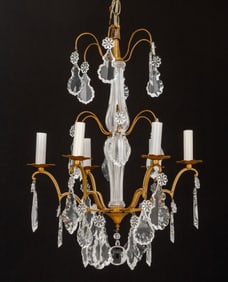 Italian Gilt Metal Cut Glass Six-Light Chandelier