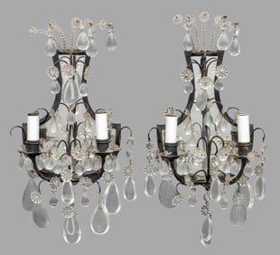 Louis XVI Style Crystal Patinated Metal Sconces, 2