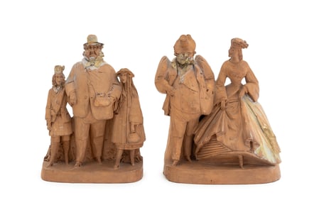 Victorian Clay Figural Group Sculptures, 2