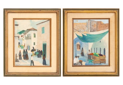 Greek School Village Scenes Oil on Board, 2