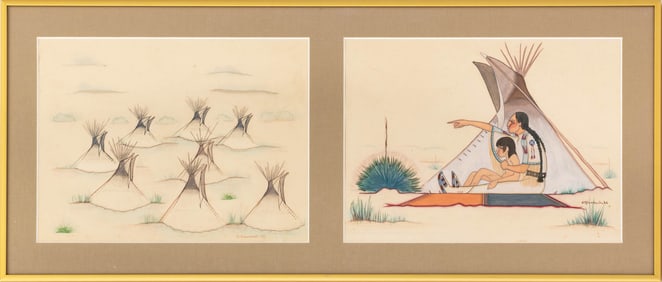 "Sioux Village" & "The Storyteller" Watercolors, 2