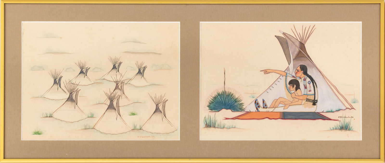 "Sioux Village" & "The Storyteller" Watercolors, 2 (1 of 9)