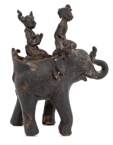 Thai Figures Atop Elephant Metal Sculpture