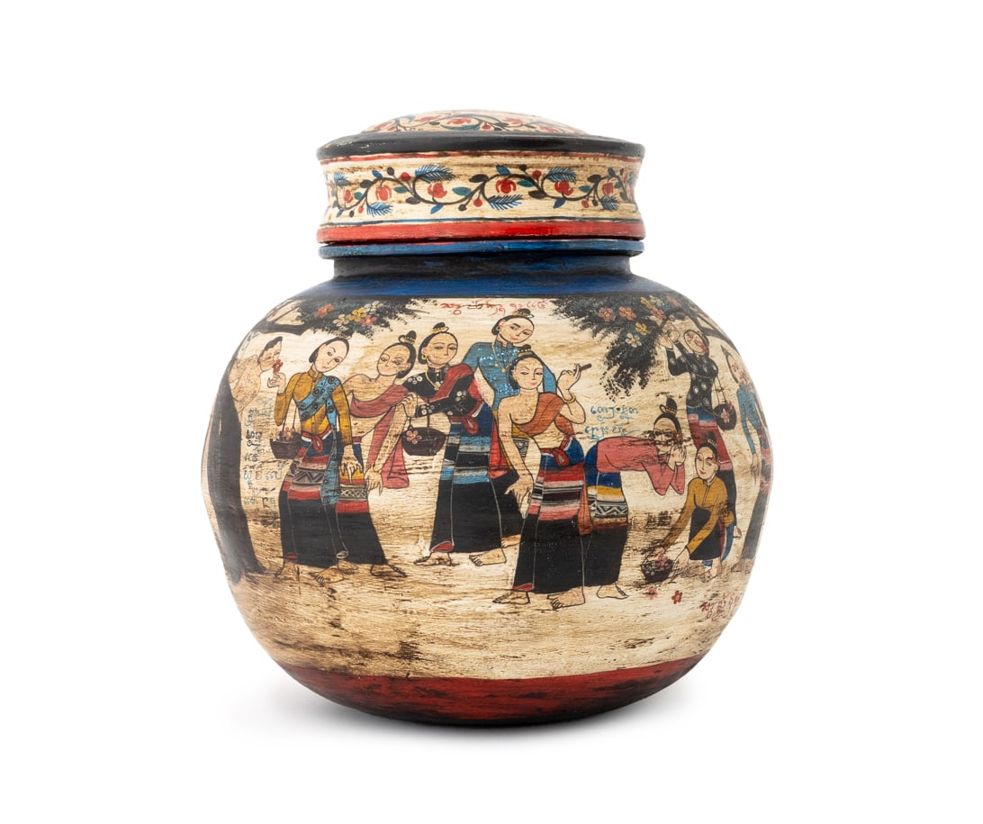 Burmese Figural Hand-Painted Covered Jar (1 of 9)