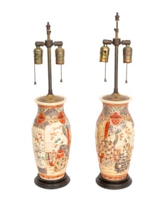 Japanese Satsuma Porcelain Vases as Lamps, Pair