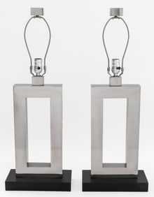 Robert Abbey "Doughnut" Style Chrome Lamps, Pair