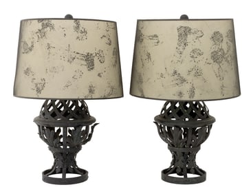 Modern Painted Metal Table Lamps, Pair