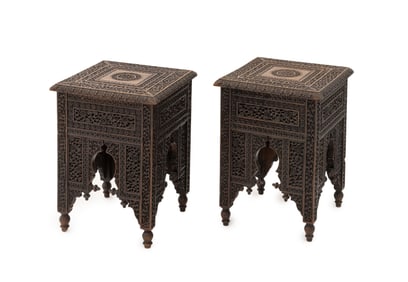 Anglo-Indian Carved Hardwood Low Tables, Pair
