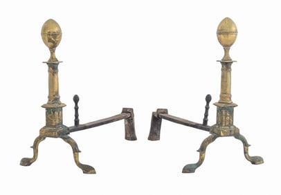 American Empire Brass Andirons, 19th C.