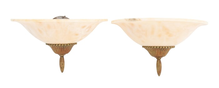 Alabaster & Gilt Metal Wall Sconces, Pair