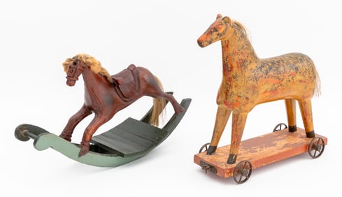Folk Art Painted Wood Horse Toys, 2