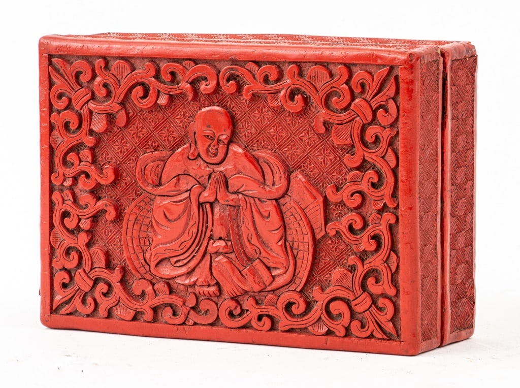 Chinese Cinnabar Buddha Motif Covered Box (1 of 6)