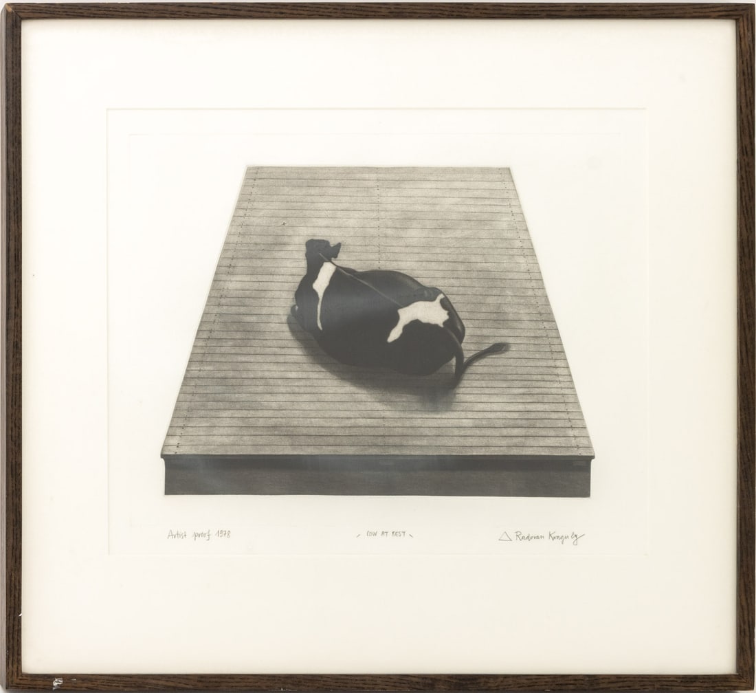 Radovan Kraguly "Cow at Rest" Etching, 1978: Radovan Kraguly (British, born Bosnia-Herzegovina, 1935-2022), "Cow at Rest", Etching on Paper, 1978, signed in pencil lower right, titled lower center, dated and marked edition "Artist Proof" lower l