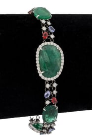 18K White Gold Multicolored Stone Diamond Bracelet