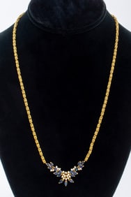 14K Yellow Gold Sapphire Diamond Necklace