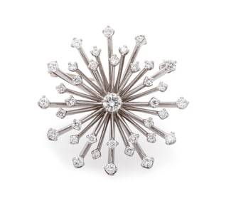 Retro 14K White Gold Diamond Sunburst Pin Pendant
