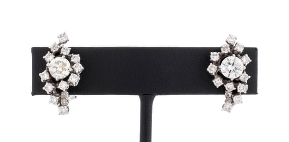 Platinum Diamond Cluster Earrings