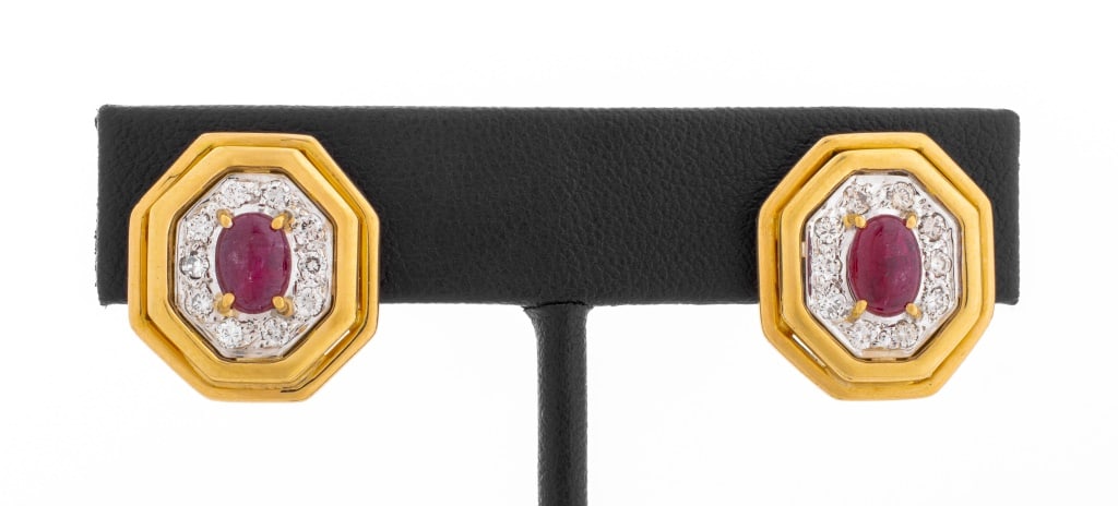 18K Yellow Gold Ruby Diamond Earrings (1 of 6)