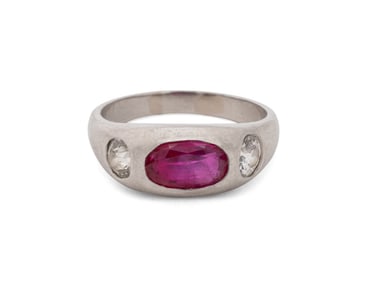 Platinum Ruby and Diamond Gypsy Set 3-Stone Ring