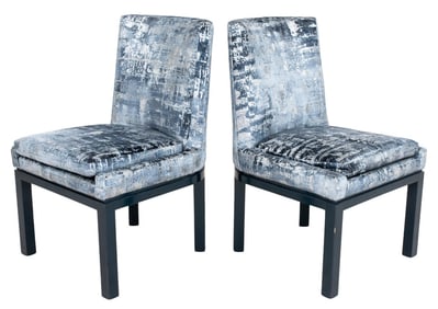 Vladimir Kagan Velvet Upholstered Key Chairs, Pair